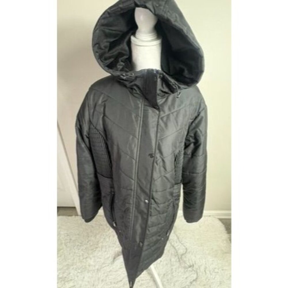 Liz Claiborne Black Hooded Quilted Winter Coat 2X